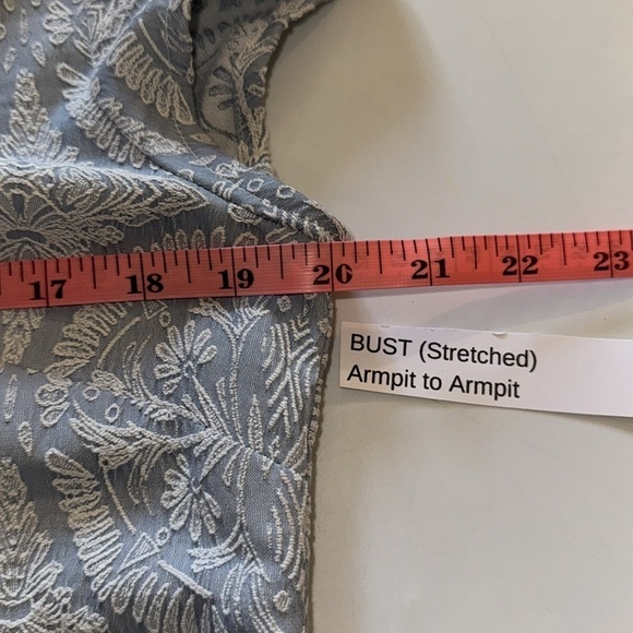 XS Halogen embroidered short sleeve blue and white, detailed zipper back dress - Picture 12 of 15